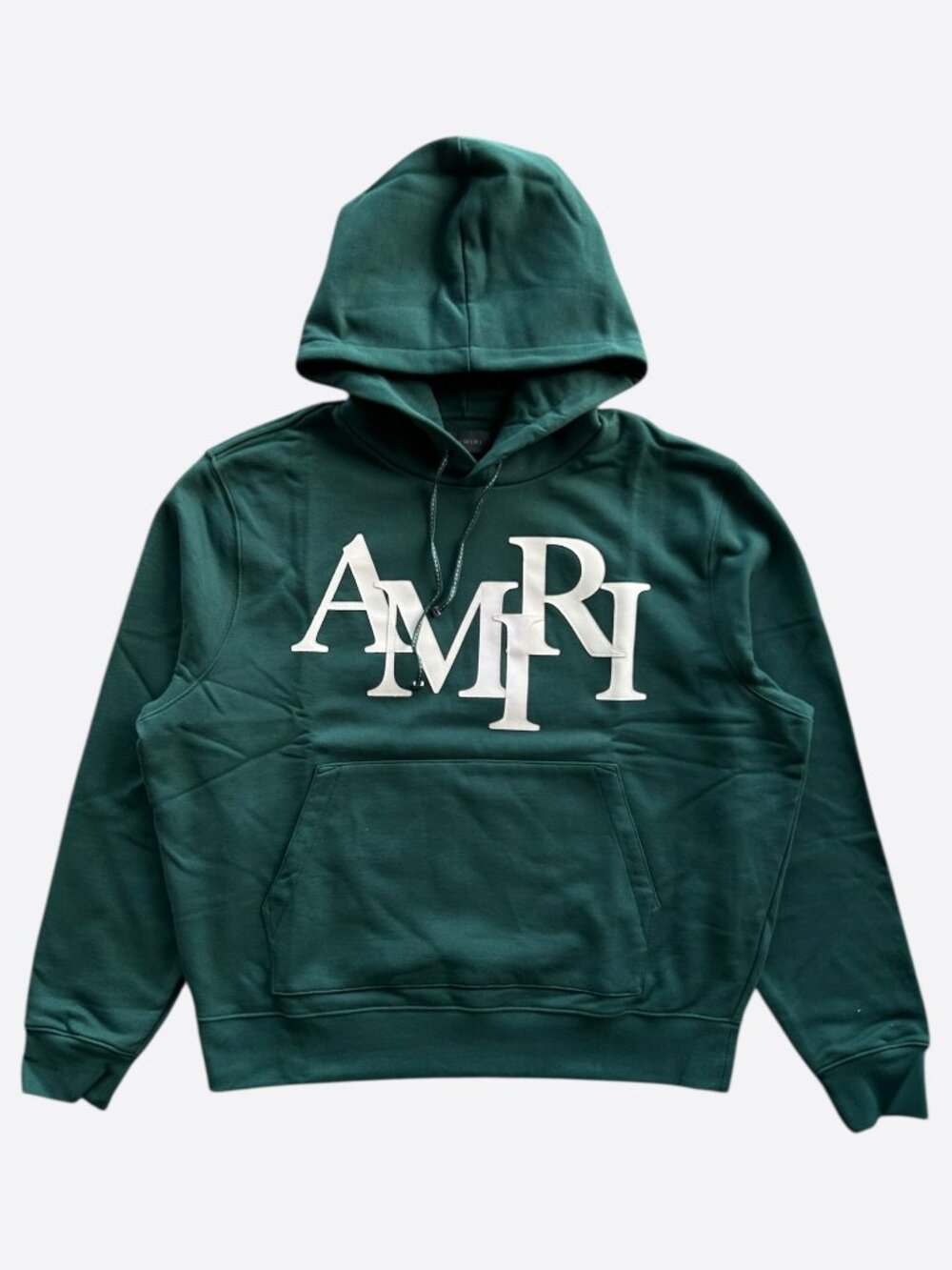 Amiri Green & White Staggered Logo Hoodie
